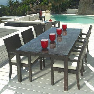 Outdoor Rattan Dining Set with Power Coating Frame, Main Aluminum Tube Measures 30 x 30 x 1.0mm