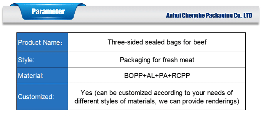 three side sealed bag for beef