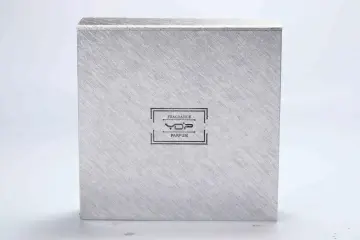 empty silver cardboard perfume package box