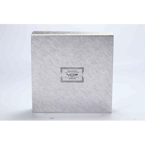 empty silver cardboard perfume package box