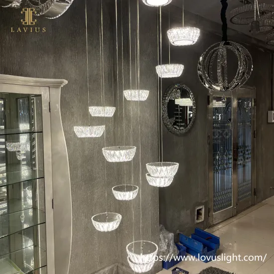 High quality luxury crystal chandelier for villa stairs Modern design crystal pendant light