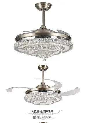 Retractable Electric Ceiling Fan Lamp with Crystal Light