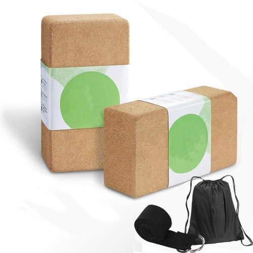 Eco-friendly Natural Cork Wood yoga block and strap