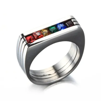 Fashion six rainbow gemstone ring