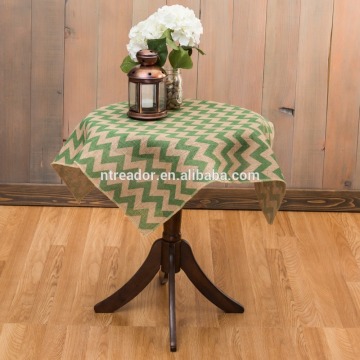 green chevron burlap table overlay