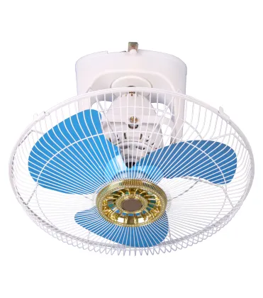 High Power 16 Inch Ceiling Fan with Green Metal Blades and Gold Ring