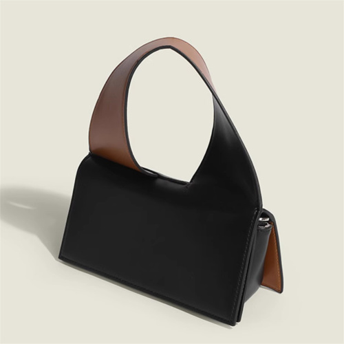 黒と茶色のアクセント本物の革のファッションバッグ