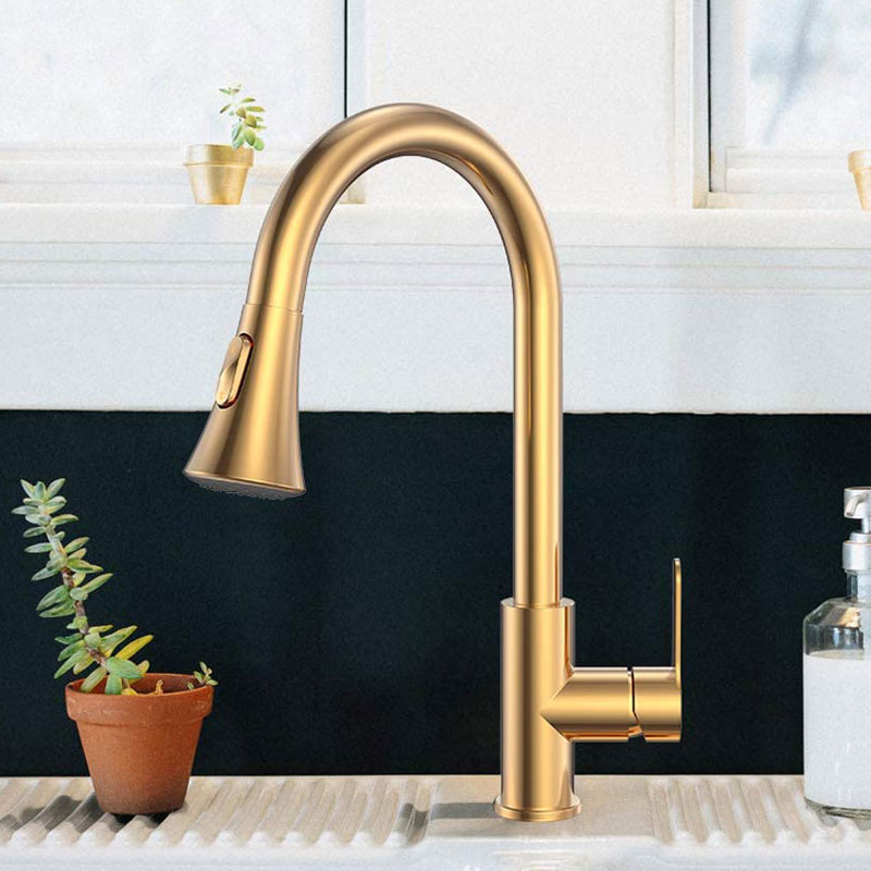 Brushed Brass Kitchen Faucet Water Tap