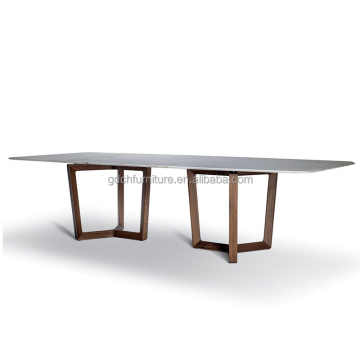 Modern Luxury 6 Seat Marble Top Dining Table with Wooden White Finish and Metal Legs