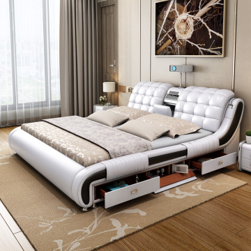 Moderno letto di stoccaggio in pelle intelligente multinimalista moderno