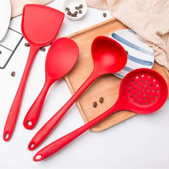 Red Silicone-Handled Heat-Resistant Nylon Kitchen Utensils: Ladles, Turners, and Spoons for Cooking Appliances