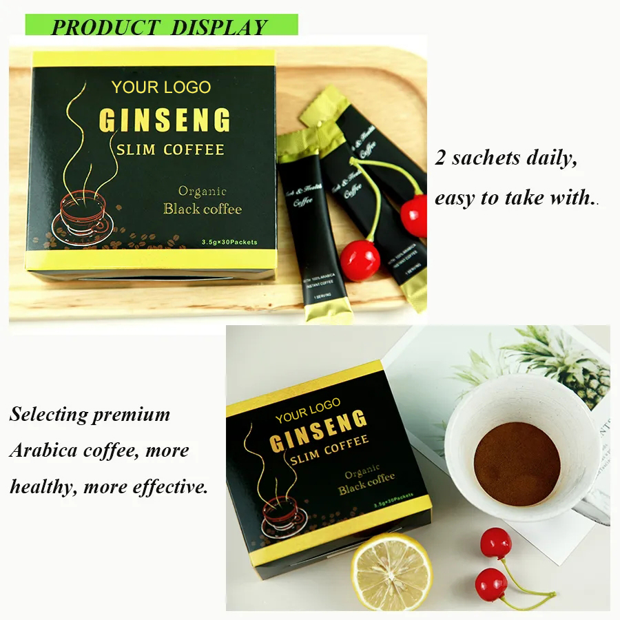 Private Label Natural Ingredient Sugar Free Instant Slim Black Coffee Powder Weight Loss Slimming Ginseng Slim Coffee Powder