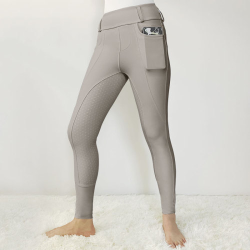 Premium Grey White Ladies Equestrian Leggings For Pocket