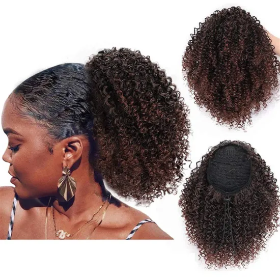 Vigorous Afro Kinky Curly Hair Extension Heat Resistant Synthetic Drawstring Ponytail Hair Piece for Black Women