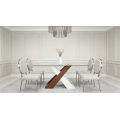 Mesa de jantar elegante com tampo de vidro para 4 a 6 lugares