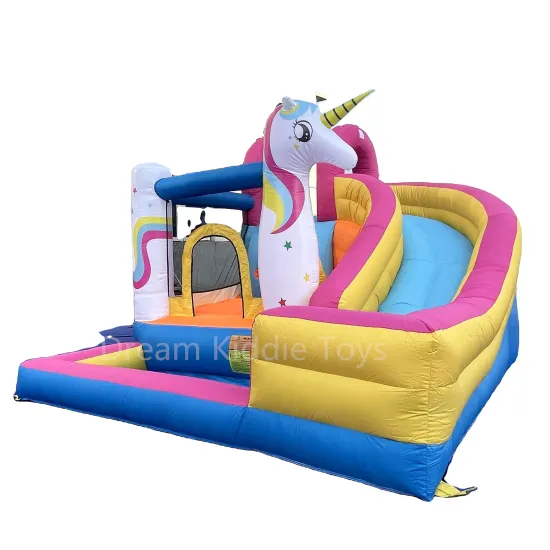 Inflatable Unicorn Water Slide Bouncer Castle with Pool Slide for Kids