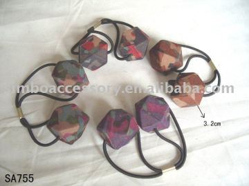 fashion wooden beads and fabric hair jewelry elastic double ponytail holder