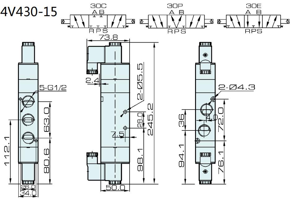 4V430C-15 Airtac Type 5/3 Way Solenoid Valve