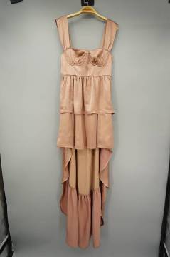 Irregular Hem Slim Fit Ladies Satin Tiered Dress