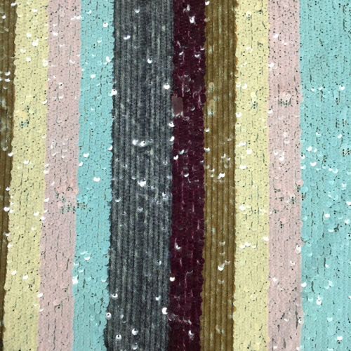 Multicolor Rainbow Stripe Sequin Poly Mesh Embroidery Fabric