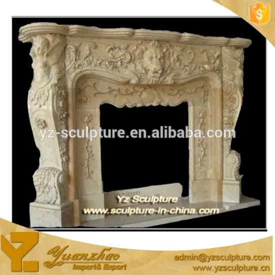 home decoration marbel fireplaces mantel with lion head sculpture