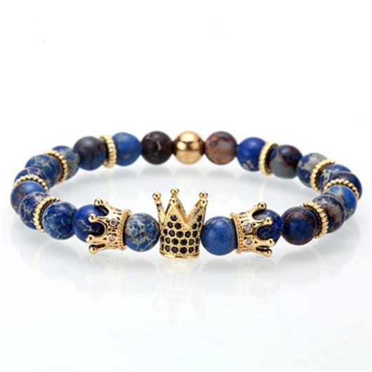 Pulsera de cuentas de corona Imperial de piedras preciosas naturales King Queen Luxury Charm joyería de pareja regalo de Navidad para mujeres y hombres