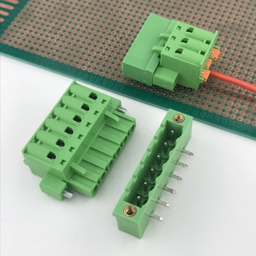 spring contact with flange pluggable terminal block