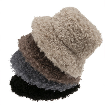 High Quality Luxury Solid Soft Warm Teddy Faux Fur Bucket Hat for Winter