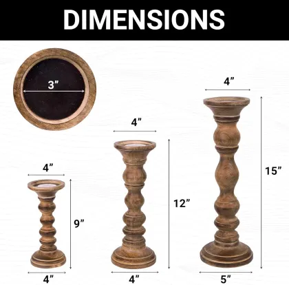 Farmhouse Wooden Candle Holders Pillar Mango Wood Candle Stand