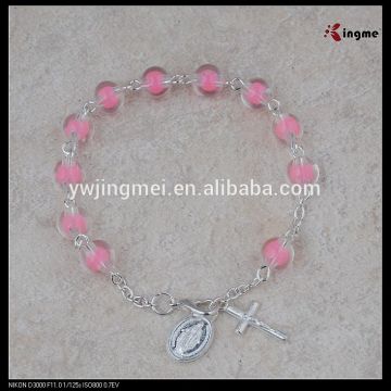 8mm pink acrylic beads promotional rosary bracelet