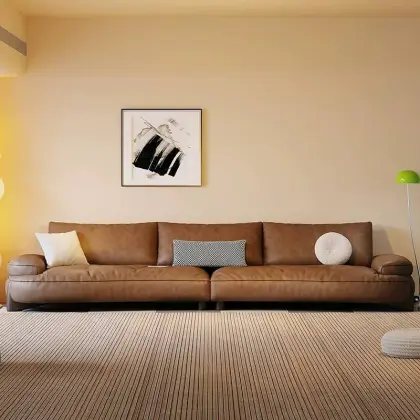 Classic Revival Antiquity Round Reclining Sofa Set with Genuine Leather and Wood Legs