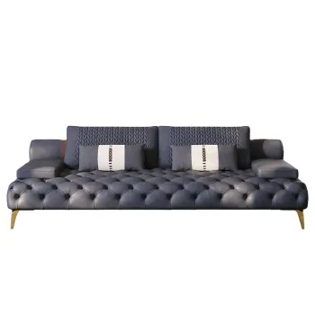 Chesterfield Sofa Set: Button Tufted Leather Living Room Furniture