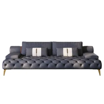 Chesterfield Sofa Set: Button Tufted Leather Living Room Furniture