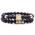 Bracelet Onyx mat avec tête de lion noire