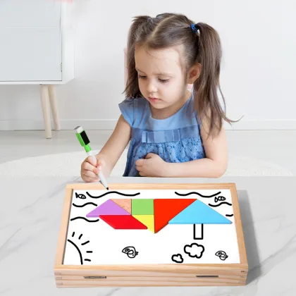 New Portable Magnetic Drawing Board: Math Toys & Double-Sided Wooden Tablet for Kids' Drawing Games