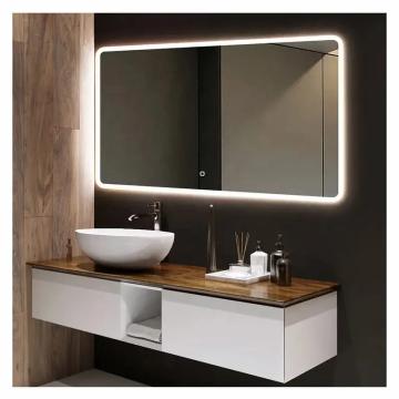 Rectangle Wall-Mounted Anti-Fog Smart Dimmable LED Bathroom Mirror with Touch Screen Backlight