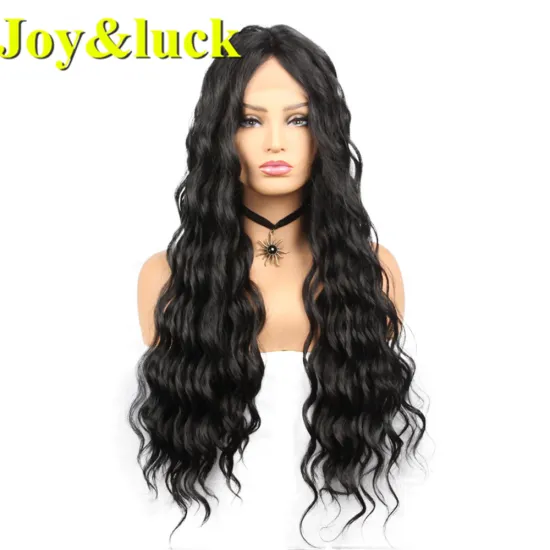 Wholesale Price Lacefront Wigs For Women Party Black Middle Part Long Natural Water Wave Lace Front Wigs Synthetic Hair Wigs