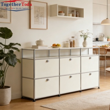Modern Modular Sideboard Cabinet with Stainless Steel Frame Secure Storage – Modern Industrial Console for Dining & Living Room
