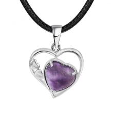 Amethyst Love Heart Birthstone Pendant Colliers de pierre précieuse pour les femmes
