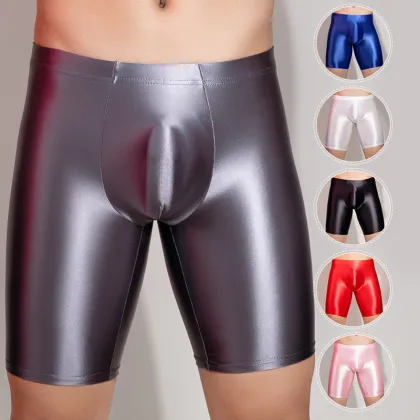 Shiny Men's Oil Glossy Shorts - Transparent Silk Underwear for Men