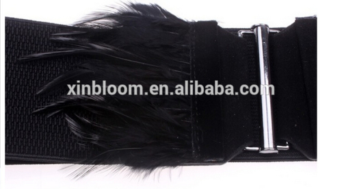 new style fashion winter ladies and women black feather elastic wide waistbelt for down coat