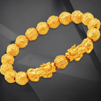 High-Quality Gold-Plated Mens' Luck, Wealth & Pixiu Bracelet: A Unique Feng Shui Jewelry Gift