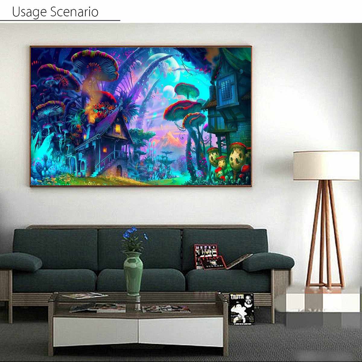 90x60cm Psychedelic Mushroom Town Poster Wall Art Pictures Painting Living Room Bedroom Wall Home Decrorations