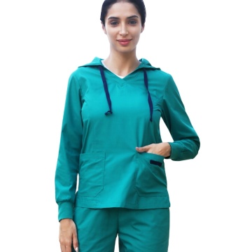 Wholesale Hospital Uniforms 2022: Long-Sleeved Scrubs with Satin Lined Hoodie for Women