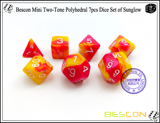 Bescon Mini Two-Tone Polyhedral 7pcs Dice Set of Sunglow-4