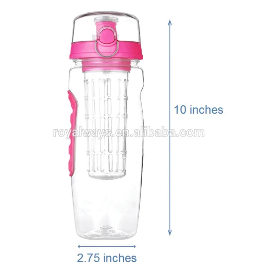 Protable take away pink sports water bottle with infuser and silicone sleeve