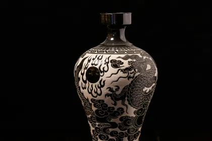 Black glaze flower picking dragon pattern plum vase