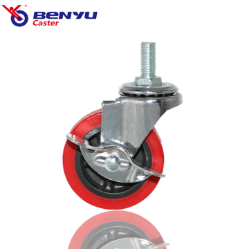 Red Swivel Caster with Screw and Brake