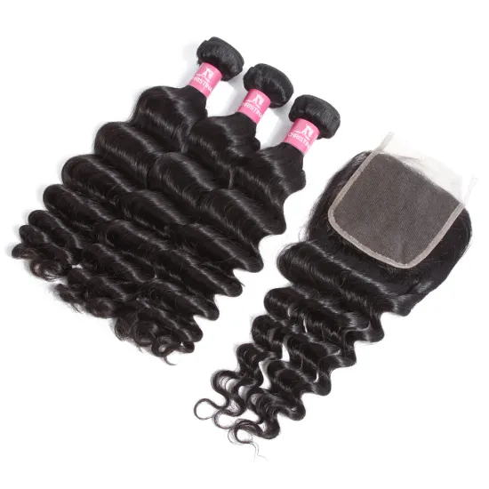 Virgin Brazilian Human Hair Bundles With Lace Closure