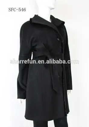 luxury women 100%Cashmere winter coat with mink fur collar